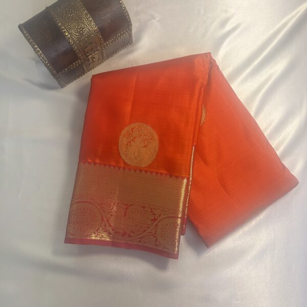 Orange With Rani Pink Pure Zari